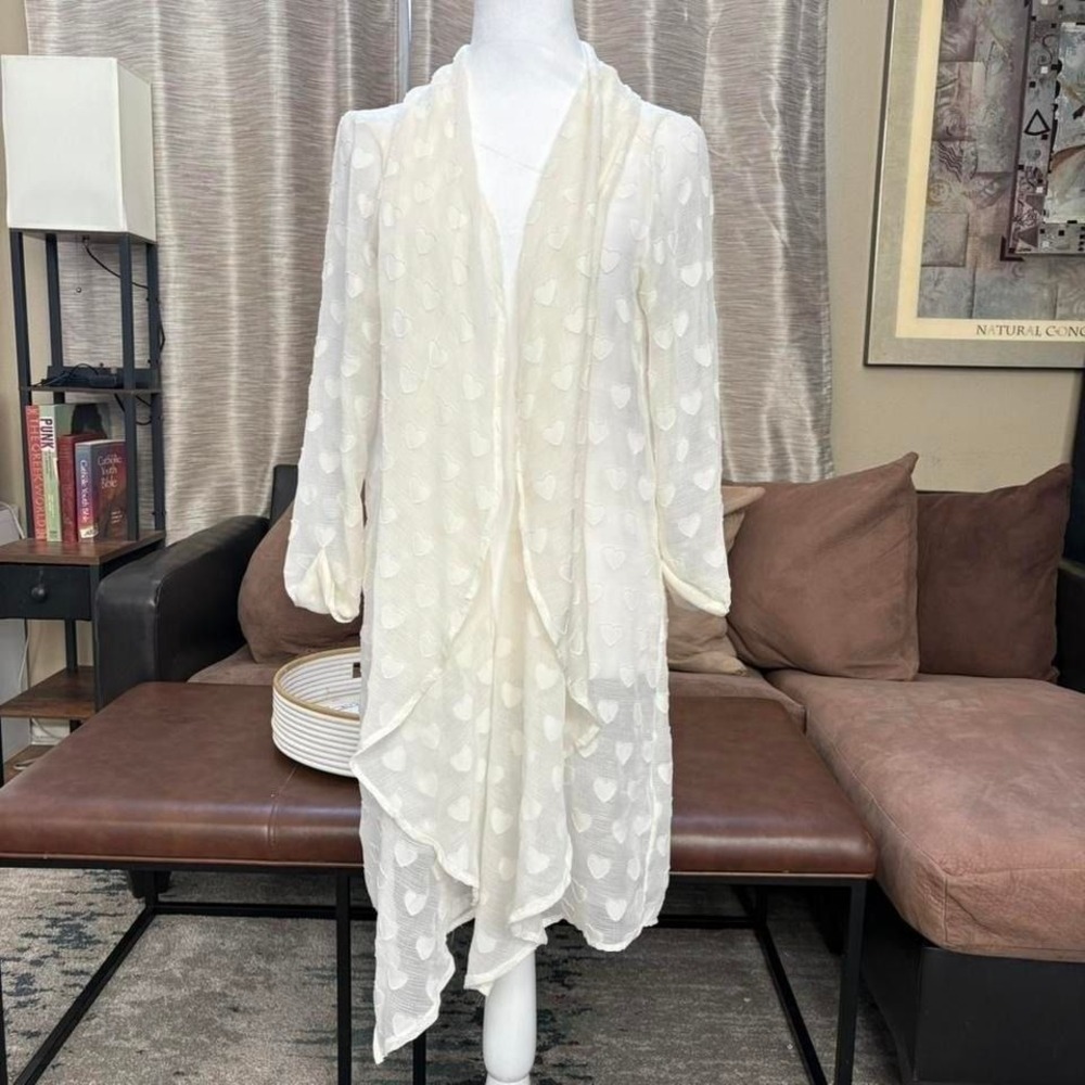 White‎ Sheer Long Cardigan Fairy Boho Whimsy cottage core size Medium